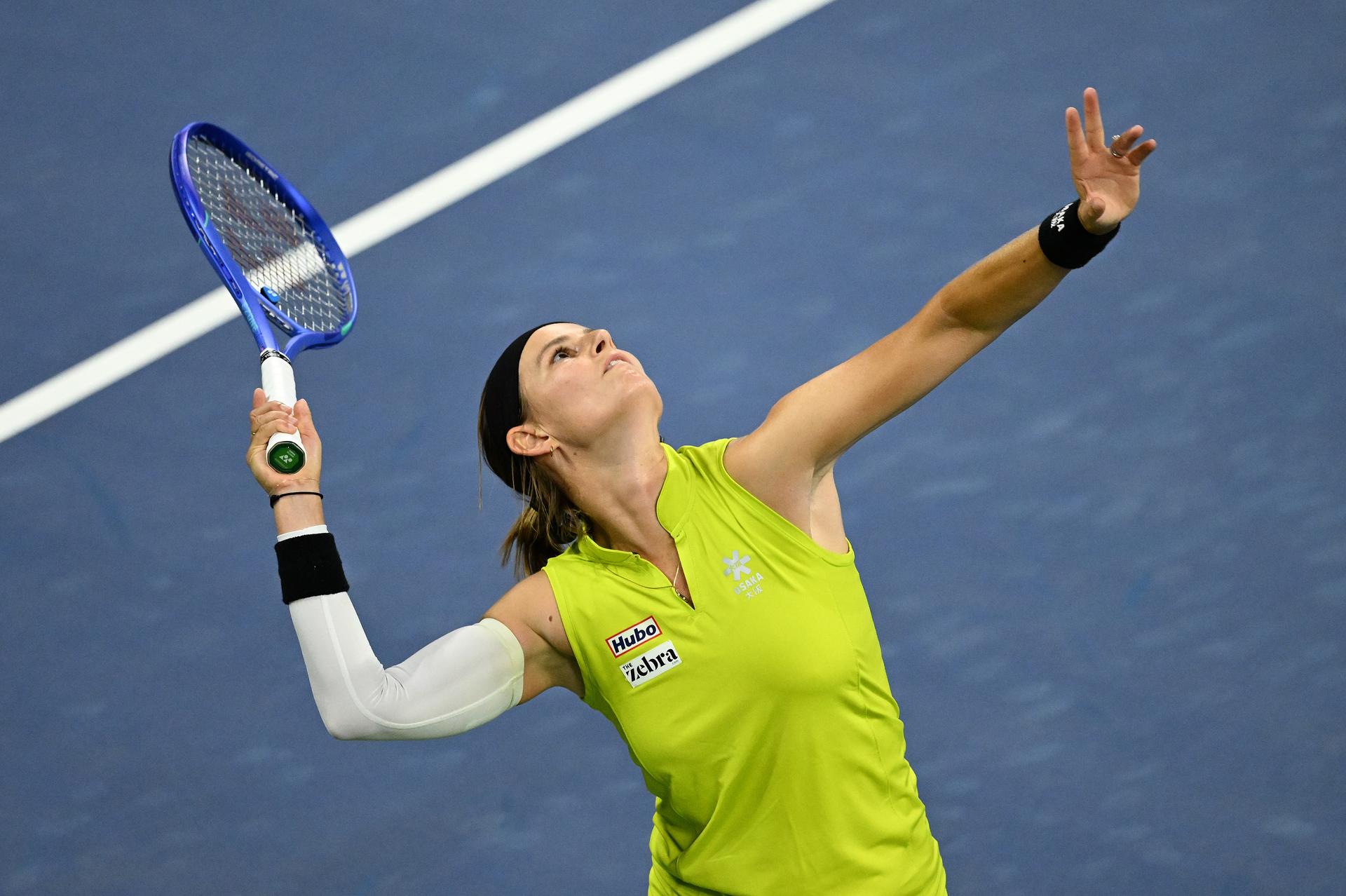 Belgian Greet Minnen pictured in action during a tennis match against Japanese Osaka, in the first round of the women's singles of the 2025 US Open Grand Slam tennis tournament in New York City, USA, Tuesday 26 August 2025. BELGA PHOTO TONY BEHAR