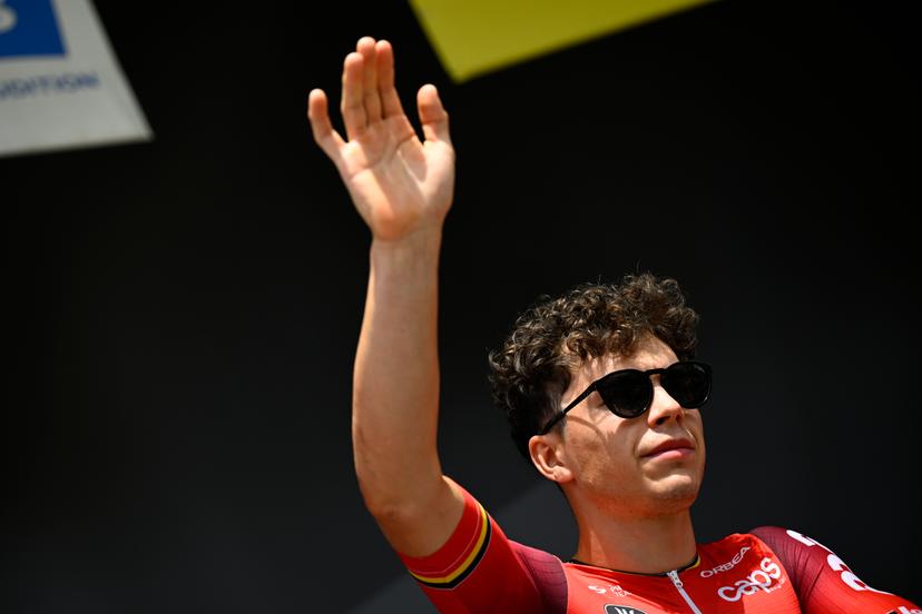 Belgian Arnaud De Lie of Lotto Cycling Team pictured at the start of stage 15 of the 2025 Tour de France cycling race, from Muret to Carcasonne (169 km), on Sunday 20 July 2025 in France. The 112th edition of the Tour de France starts on Saturday 5 July in Lille, France, and will finish in Paris, France on the 27th of July.   BELGA PHOTO JASPER JACOBS