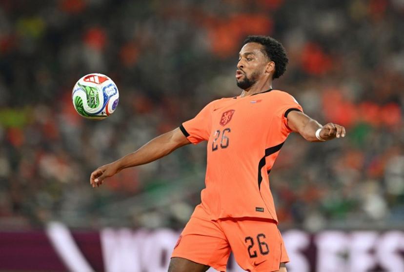 Netherlands' midfielder #26 Quinten Timber controls the ball during the 2026 World Cup round of 32 football match between the Netherlands and Morocco at the Monterrey Stadium in Guadalupe on June 29, 2026.   CARL DE SOUZA / AFP