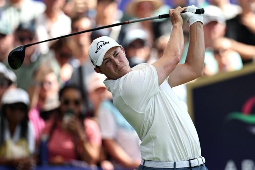 England's Matt Fitzpatrick plays a shot on day four of the DP World Tour Championship 2025 at Jumeirah Golf Estates in Dubai on November 16, 2025.  Fadel SENNA / AFP