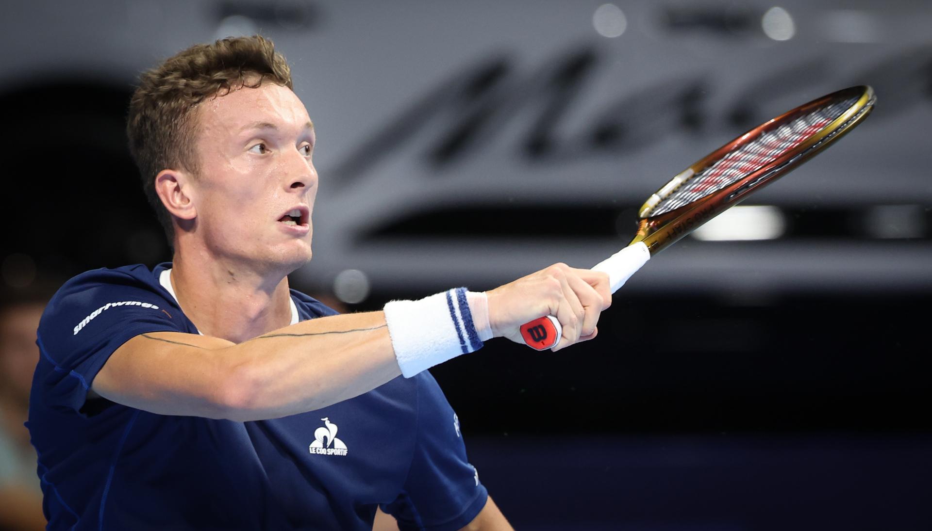 Czech Jiri Lehecka pictured in action during the European Open ATP tennis tournament in Brussels, on Sunday 19 October 2025. This year's edition of the tournament is taking place from 12 to 19 October 2025. BELGA PHOTO VIRGINIE LEFOUR