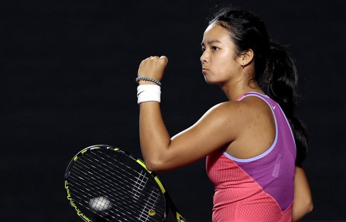 Philippines' Alexandra Eala reacts after winning a point against Czech Republic's Marie Bouzkova during the WTA 2024 women's singles round of 16 match in Zapopan, Mexico, on September 10, 2024.  ULISES RUIZ / AFP