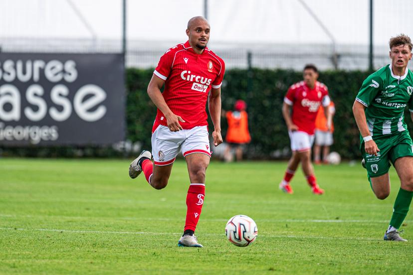 Standard's Timothe Nkada pictured in action during a friendly soccer game between RCS Verlaine and Standard De Liege, on Saturday 04 July 2026 in Verlaine, in preparation of the upcoming 2026-2027 Belgian first division soccer season. BELGA PHOTO EMILE WINDAL