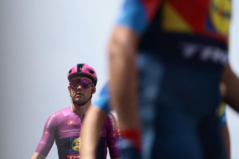 Lidl-Trek's Danish rider Mads Pedersen arrives at the presentation prior to the 3th stage of the 108th Giro d'Italia cycling race 160kms from Vlore to Vlore in Albania on May 11, 2025.  Luca Bettini / AFP