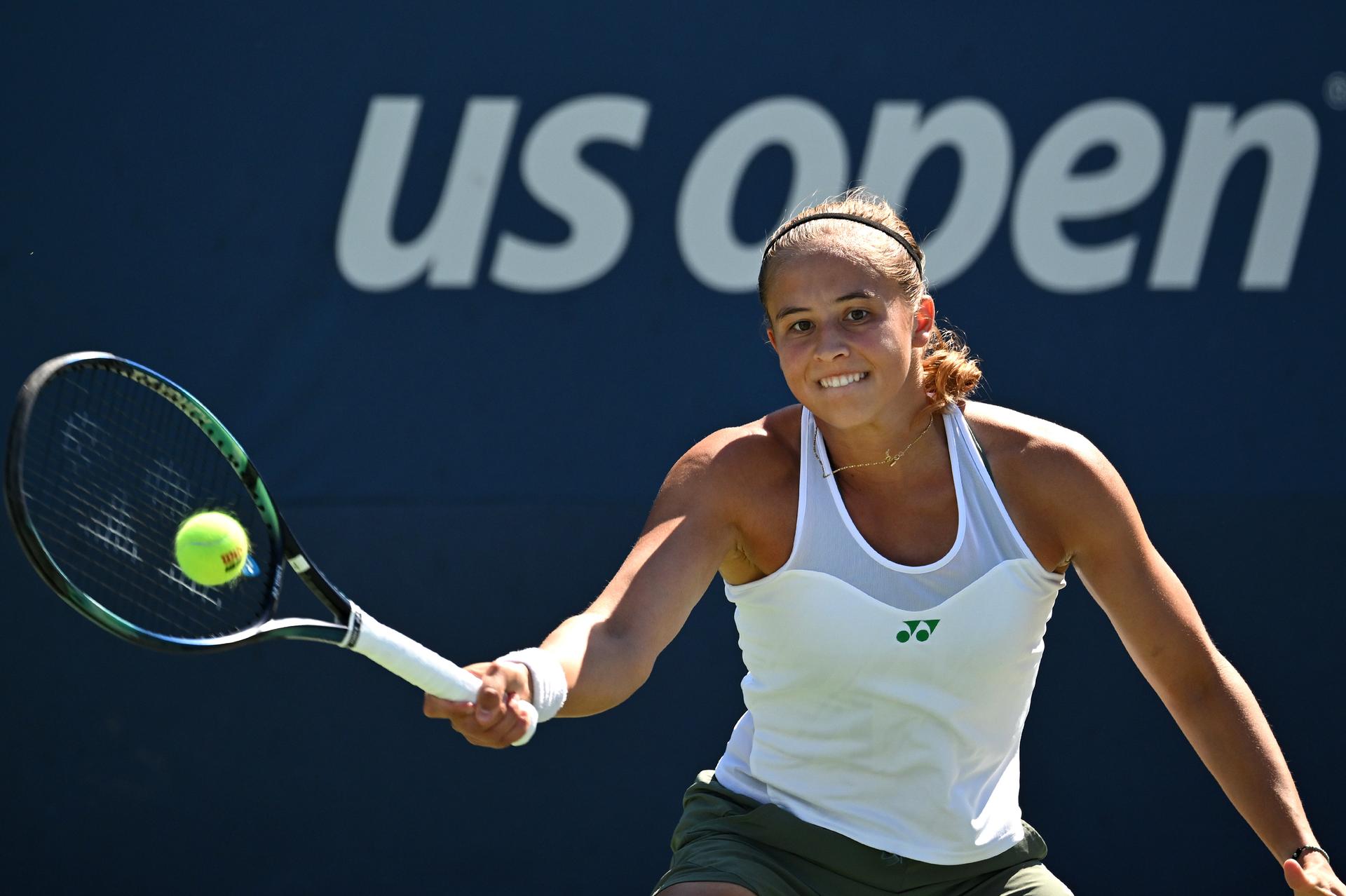 Belgian Hanne Vandewinkel pictured in action during a tennis game against Australian Hon, in the third round of the qualifications for the women's singles of the 2025 US Open Grand Slam tennis tournament in New York City, USA, Friday 22 August 2025. BELGA PHOTO TONY BEHAR