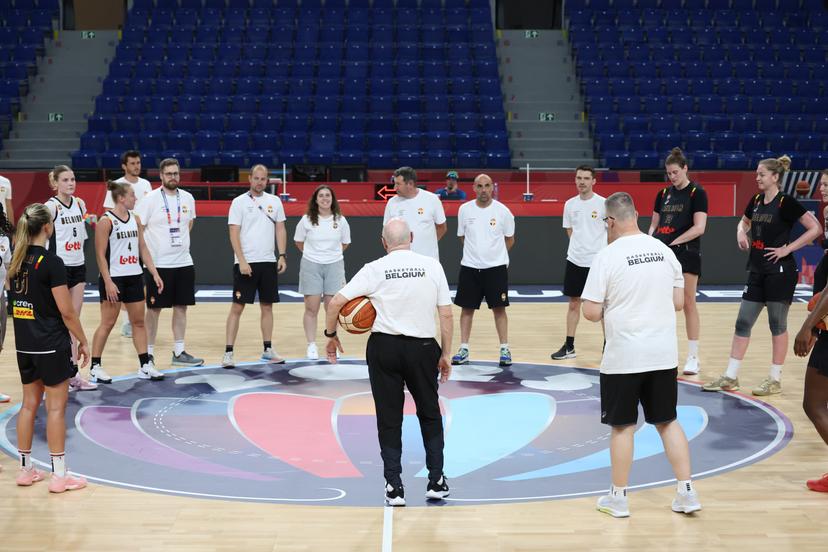 Belgian Cats' players pictured during a training of the Belgian national women team 'the Belgian Cats', in Brno, Czech Republlic, on Wednesday 18 June 2025, at the FIBA Women's EuroBasket 2025. BELGA PHOTO VIRGINIE LEFOUR