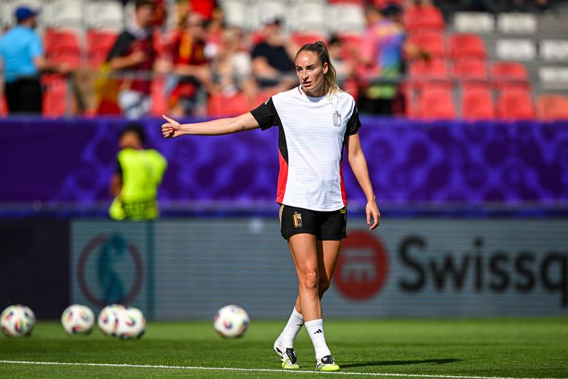 Tessa WULLAERT of Belgium warming up prior to the women's UEFA Euro 2025 match between Belgium and Italy at Stade de Tourbillon on July 3, 2025 in Sion, Switzerland. (Photo by Baptiste Fernandez/Icon Sport) BELGIUM ONLY