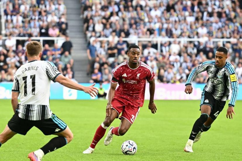 Liverpool's Dutch midfielder #38 Ryan Gravenberch runs with the ball during the English Premier League football match between Newcastle United and Liverpool at St James' Park in Newcastle-upon-Tyne, north east England on August 23, 2026.  Paul ELLIS / AFP