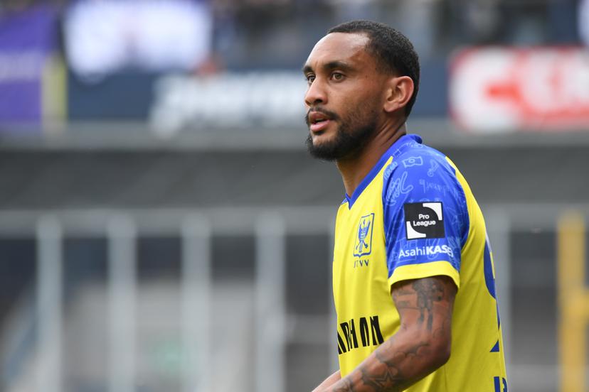 STVV's Loic Lapoussin pictured during a soccer match between Sint-Truidense VV and K. Beerschot V.A., Sunday 04 May 2025 in Sint-Truiden, on day 5 (out of 6) of the Relegation Play-offs of the 2024-2025 'Jupiler Pro League' first division of the Belgian championship. BELGA PHOTO JILL DELSAUX