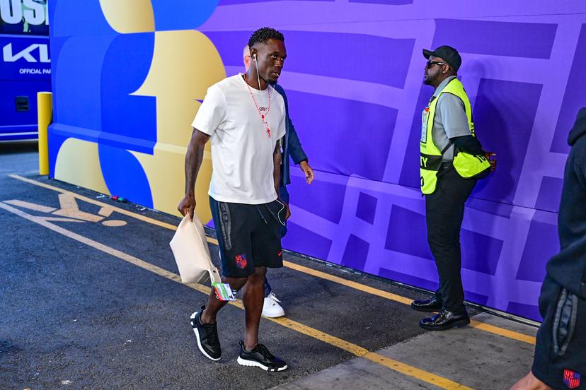 US' Folarin Balogun arrives for a soccer game between the USA and Belgian national team Red Devils, on Monday 06 July 2026, at the Seattle Field, in Seattle, a 1/8 finals game in the FIFA World Cup 2026. BELGA PHOTO DIRK WAEM