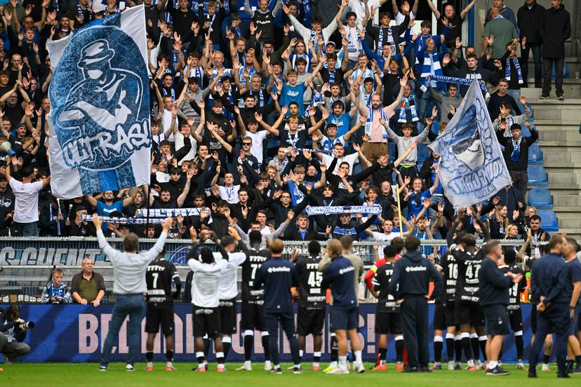 Gent's supporters are pictured after a soccer match between KRC Genk and KAA Gent, Sunday 13 September 2026 in Genk, on day 6 of the 2026-2027 'Jupiler Pro League' first division of the Belgian championship. BELGA PHOTO JOHAN EYCKENS