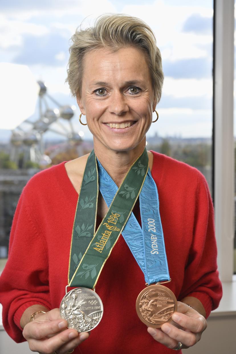 Former Belgian judoka Gella Vandecaveye pictured during the delivering of replica medals stolen from judoka Vandecaveye at the BOIC headquarters, Thursday 03 October 2024, in Brussels. Vandecaveye had her silver medal from Atlanta 1996 and her bronze medal from Sydney 2000 stolen from an underground parking lot near Brussels' Gare du Midi at the end of November. BELGA PHOTO ERIC LALMAND