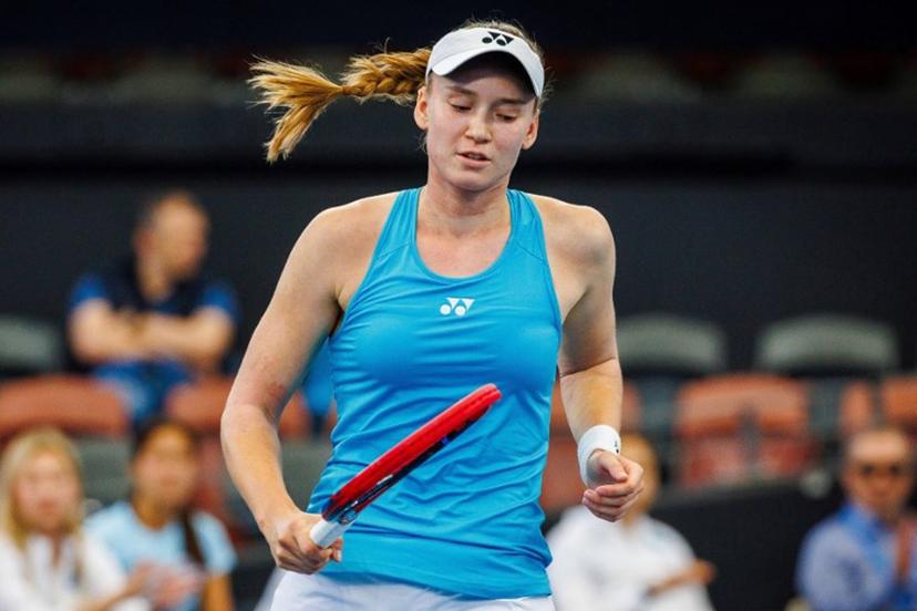 Kazakhstan's Elena Rybakina reacts after a point against Colombia's Yuliana Lizarazo during their women's singles match at the Billie Jean King Cup in Brisbane on April 11, 2025.  Patrick HAMILTON / AFP