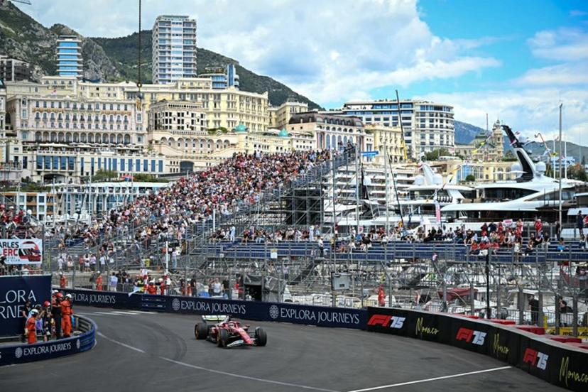 Ferrari's Monegasque driver Charles Leclerc drives with a damaged front wing during the first practice session for the Formula One Monaco Grand Prix at the Circuit de Monaco, on May 23, 2025, two days ahead of the race.    Gabriel BOUYS / AFP