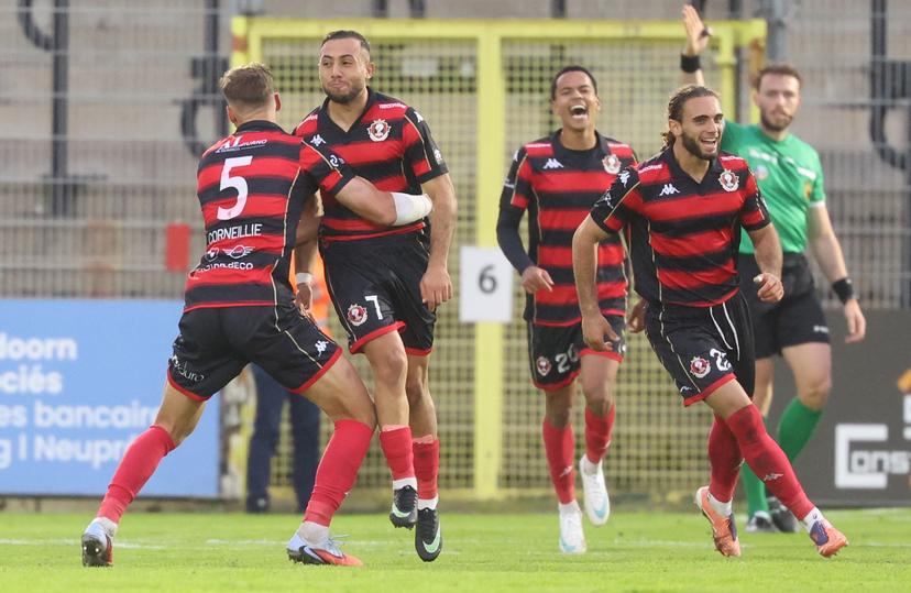 Seraing's Anas Namri celebrates after scoring during a soccer match between RFC Seraing and Excelsior Virton, Saturday 24 October 2026 in Seraing, on day 8 of the 2026-2027 'Challenger Pro League' second highest division of the Belgian championship. BELGA PHOTO VIRGINIE LEFOUR