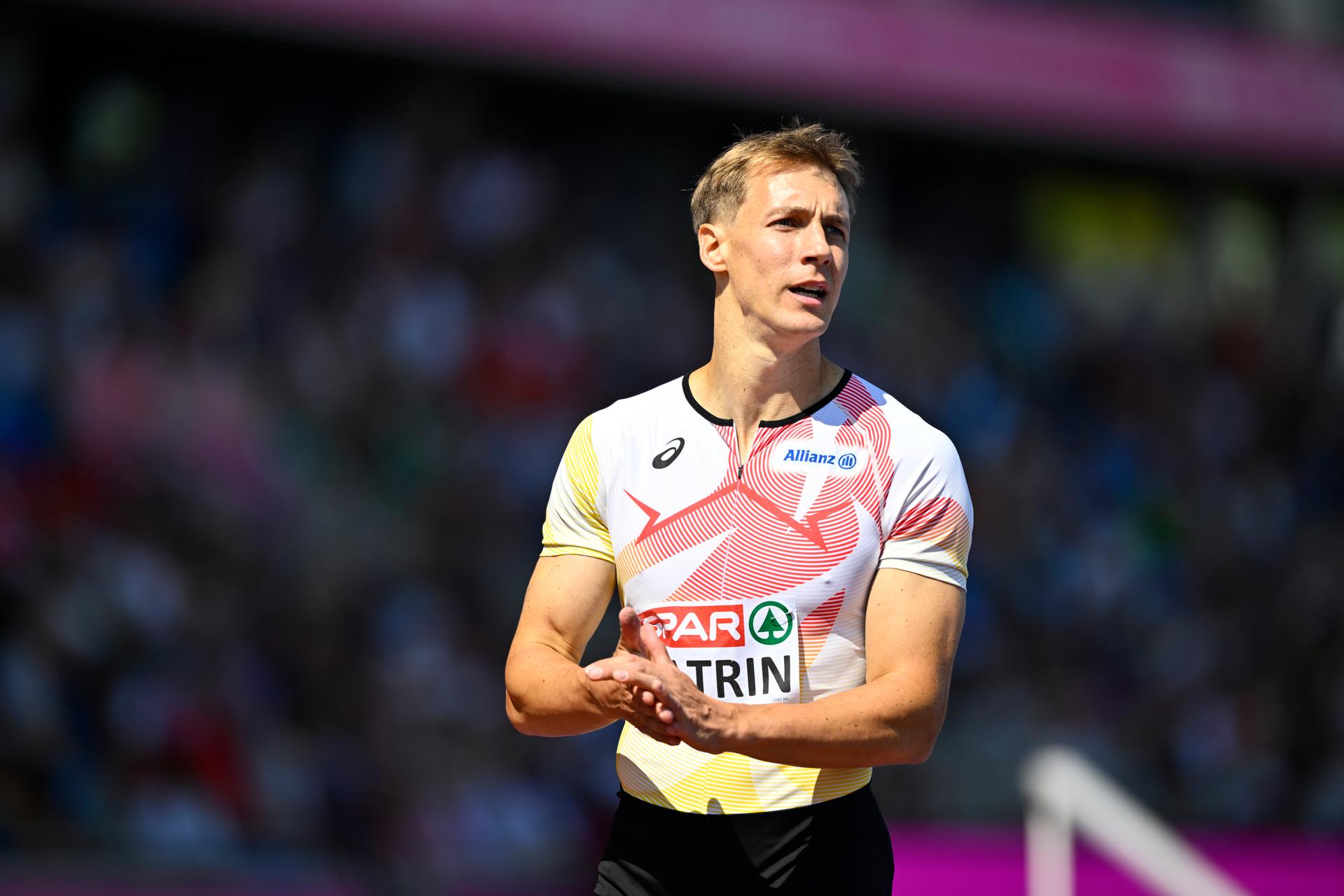 Belgian athlete Julien Watrin pictured in action during the  heats in the first round of the men's 400m hurdles race, at on the second day of the European Athletics Championships (August 10-18) in Birmingham, United Kingdom, on Tuesday 11 August 2026. BELGA PHOTO ERIC LALMAND