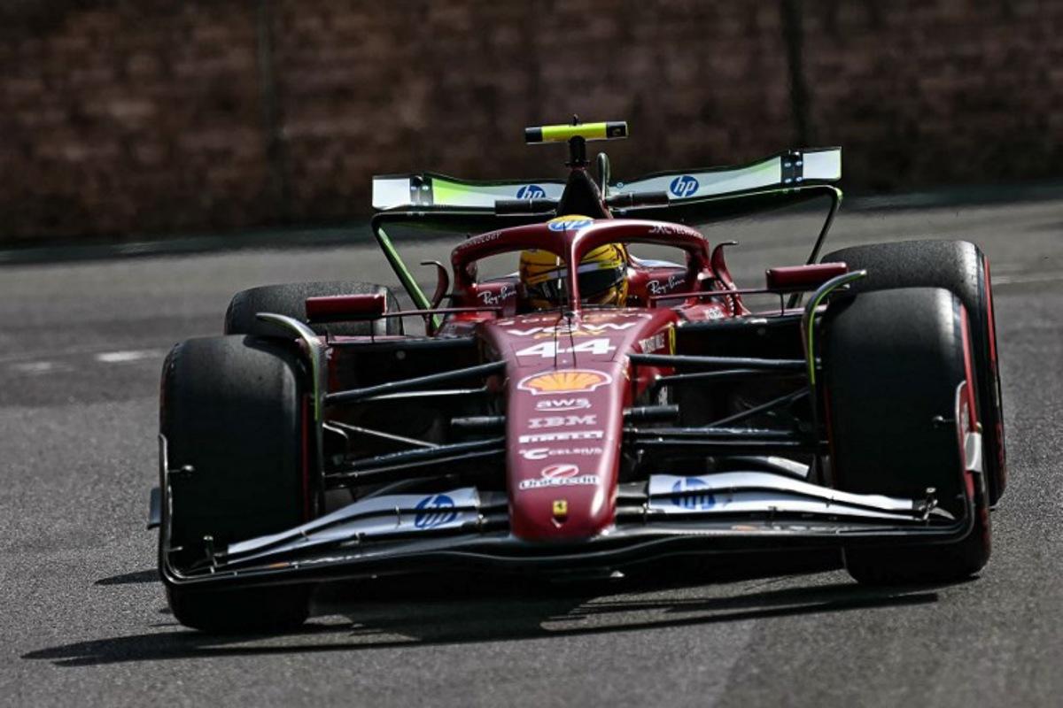 Ferrari's British driver Lewis Hamilton drives during a practice session of the Formula One Azerbaijan Grand Prix at the Baku City Circuit in Baku on September 19, 2025.  OZAN KOSE / AFP