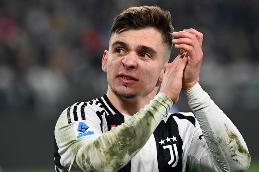 Juventus' Portuguese forward #7 Francisco Conceicao celebrates his team's first goal during the Italian Serie A football match between Juventus and Inter Milan at the Juventus Stadium in Turin on February 16, 2025.  Isabella BONOTTO / AFP