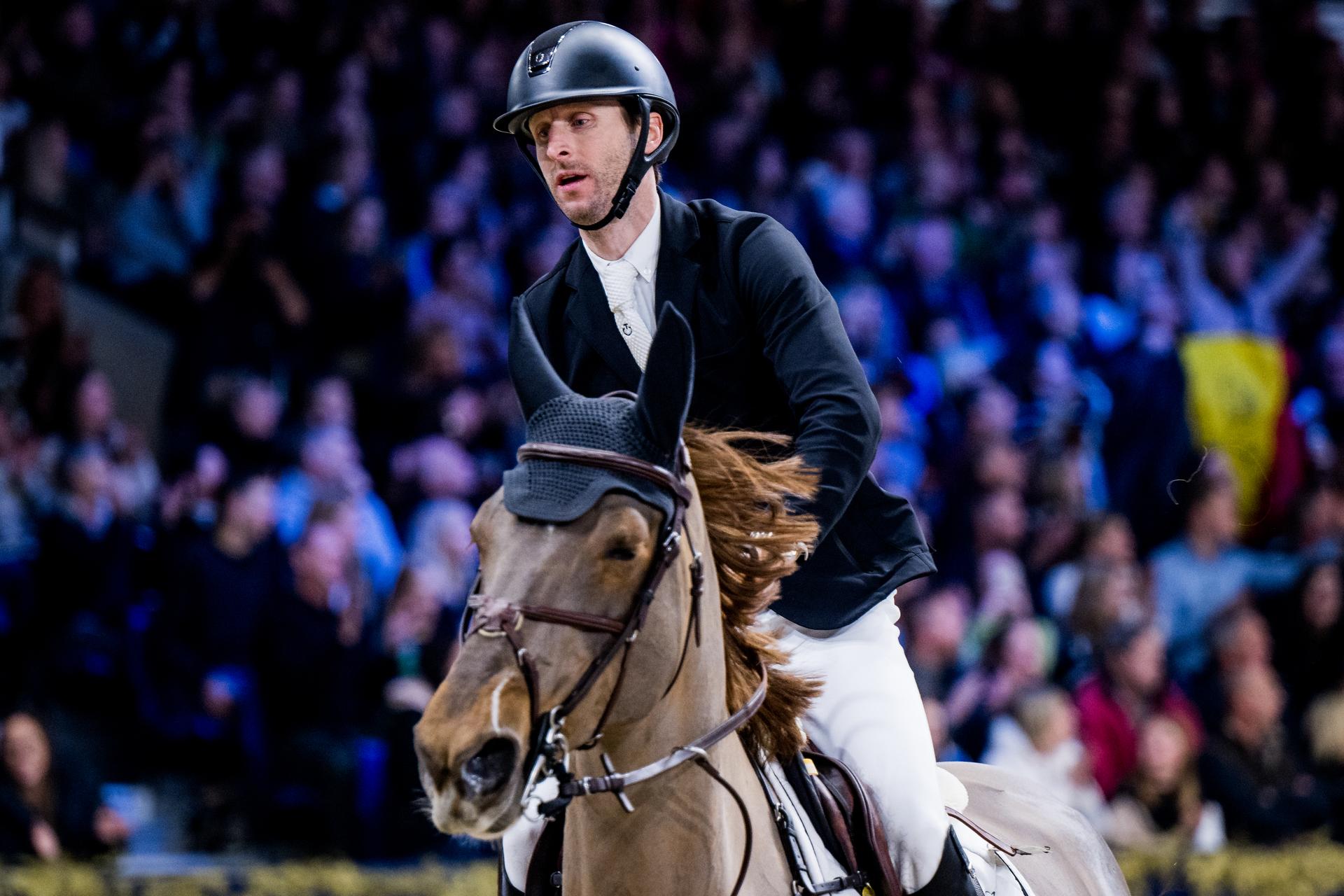 Belgian Pieter Devos with Mom's Toupie de la Roque pictured in action during the FEI World Cup Jumping competition at the 'Vlaanderens Kerstjumping - Memorial Eric Wauters' equestrian event in Mechelen on Friday 30 December 2022. BELGA PHOTO JASPER JACOBS