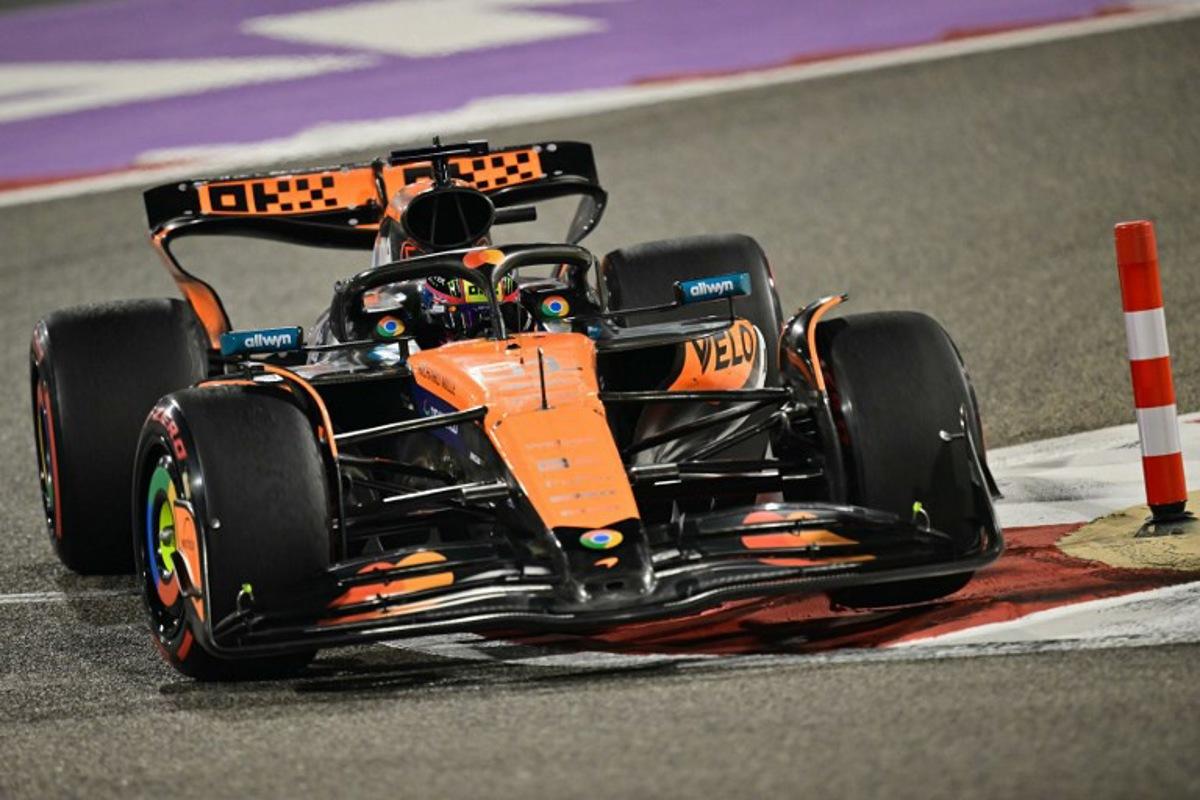 McLaren's Australian driver Oscar Piastri drives during the second practice session ahead of the Bahrain Formula One Grand Prix at the Bahrain International Circuit in Sakhir on April 11, 2025.  Giuseppe CACACE / AFP