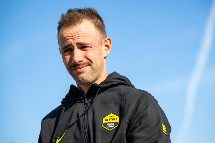 Belgian Victor Campenaerts pictured during the team presentation of the Team Visma-Lease a Bike cycling team in Alicante, Spain, Tuesday 13 January 2026. BELGA PHOTO DAVID PINTENS