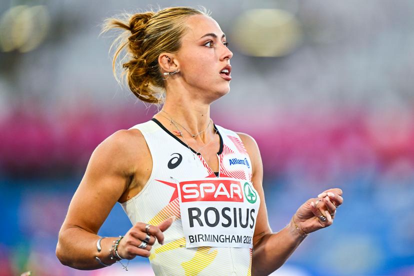 Belgian Rani Rosius reacts at the end of the semi-finals of the women's 100m race at the European Athletics Championships (August 10-18) in Birmingham, United Kingdom, on Monday 10 August 2026. BELGA PHOTO ERIC LALMAND