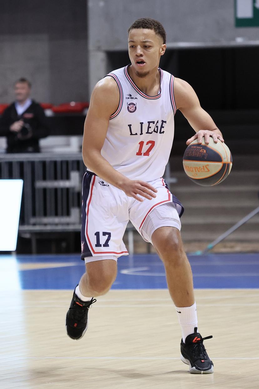 Liege's Moussa Noterman pictured in action during a basketball match between RSW Liege Basket and House of Talents Spurs Kortrijk, Friday 01 December 2023 in Liege, on day 11 of the National Round Belgium in the 'BNXT League' Belgian first division basket championships. BELGA PHOTO BRUNO FAHY