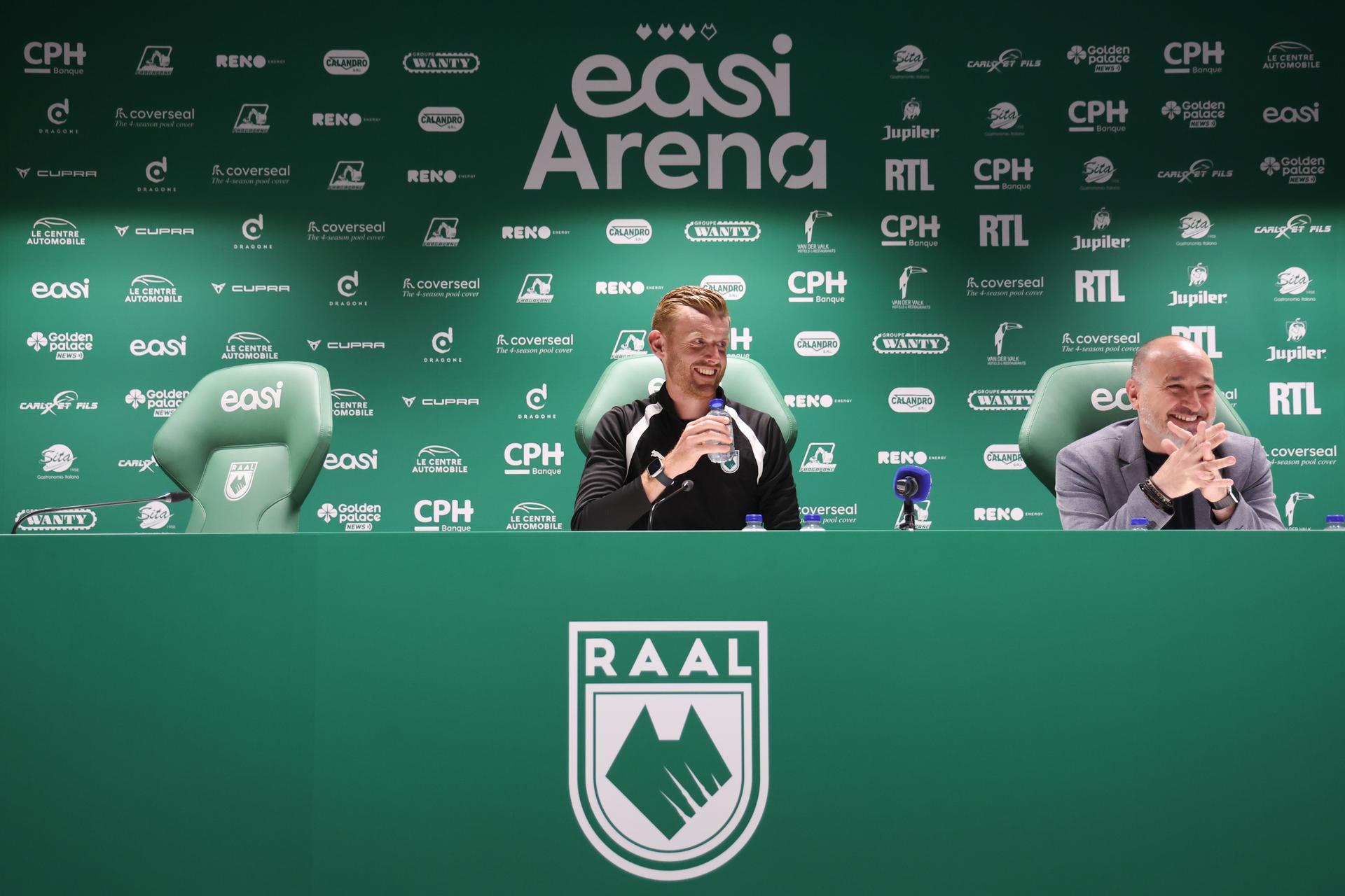 RAAL's head coach Edward Still pictured during a press conference of Belgian first division soccer team RAAL La Louviere, on Wednesday 01 July 2026 in La Louviere, on the upcoming 2026-2027 Belgian first division soccer season. BELGA PHOTO VIRGINIE LEFOUR