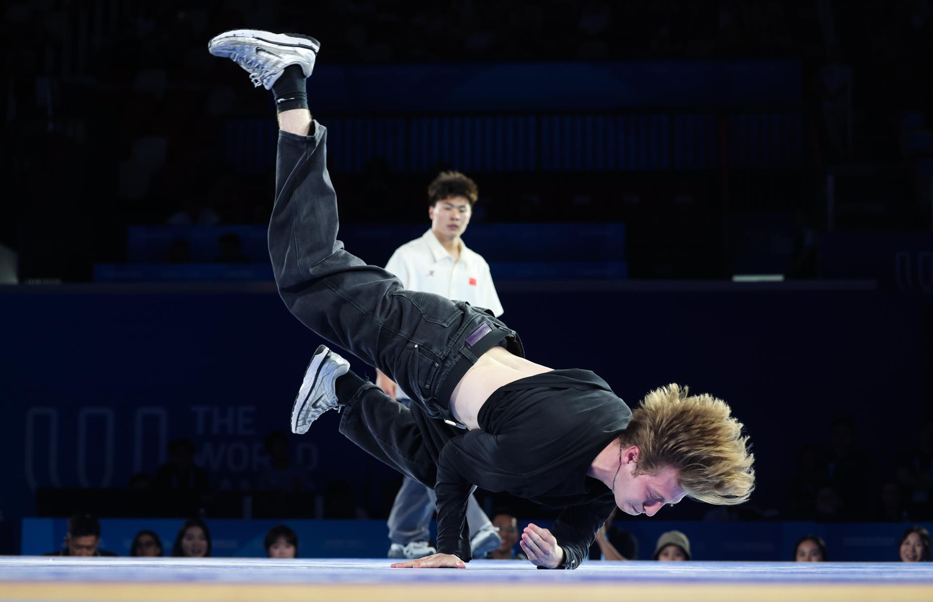 Belgian Cis Backeljau performs during the individual men breaking event at the 2025 World Games, in Chenghdu, China, on Saturday 16 August 2025. This year, the World Games take place from 7 to 17 August. BELGA PHOTO VIRGINIE LEFOUR