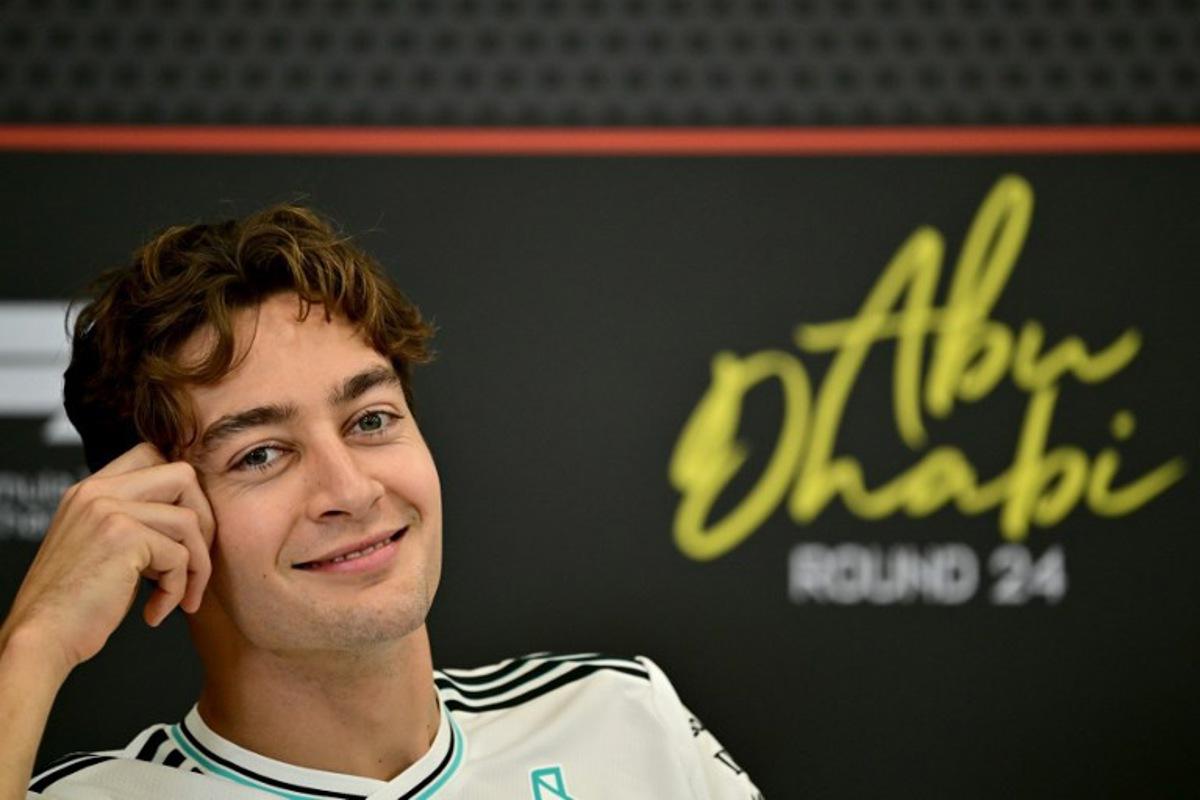 Mercedes' British driver George Russell attends a press conference ahead of the Abu Dhabi Formula One Grand Prix at the Yas Marina Circuit in Abu Dhabi on December 4, 2025.  Giuseppe CACACE / AFP
