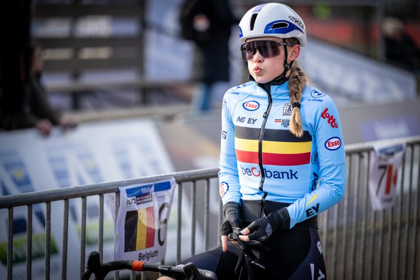 Belgian Julie Brouwers pictured during the Team Relay race at the UCI Cyclocross World Championships, on Friday 30 January 2026, in Hulst, The Netherlands. BELGA PHOTO DAVID PINTENS
