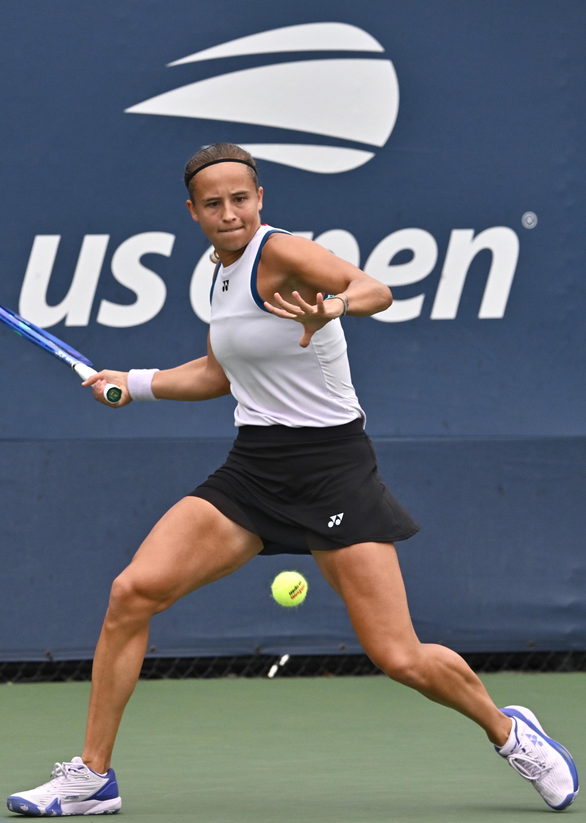 Hanne Vandewinkel of Belgium plays against Karolina Pliskova of Czechia during the Women's singles Round 1 of the 2026 US Open Tennis Championship, USTA Billie Jean King National Tennis Center in Flushing Meadow-Corona Park, in the Queens borough of New York, NY, August 30, 2026. (Photo by Anthony Behar/Sipa USA) BELGA PHOTO BENELUX ONLY