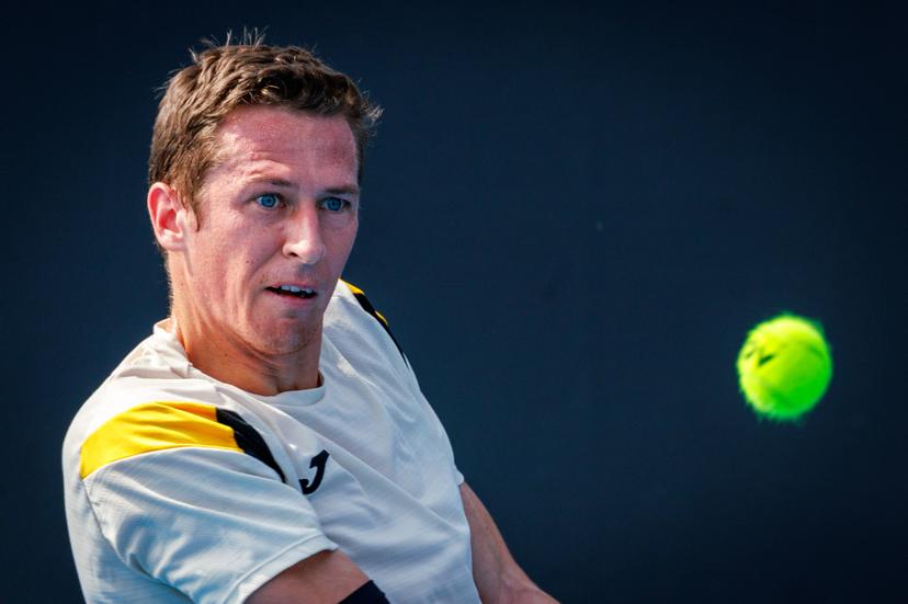 Belgium's Kimmer Coppejans pictured in action during a third round qualifying match in the men's singles against USA's Svajda at the Australian Open, Melbourne Park, Melbourne on Thursday 15 January 2026.  BELGA PHOTO PATRICK HAMILTON  --- BENELUX ONLY   ---