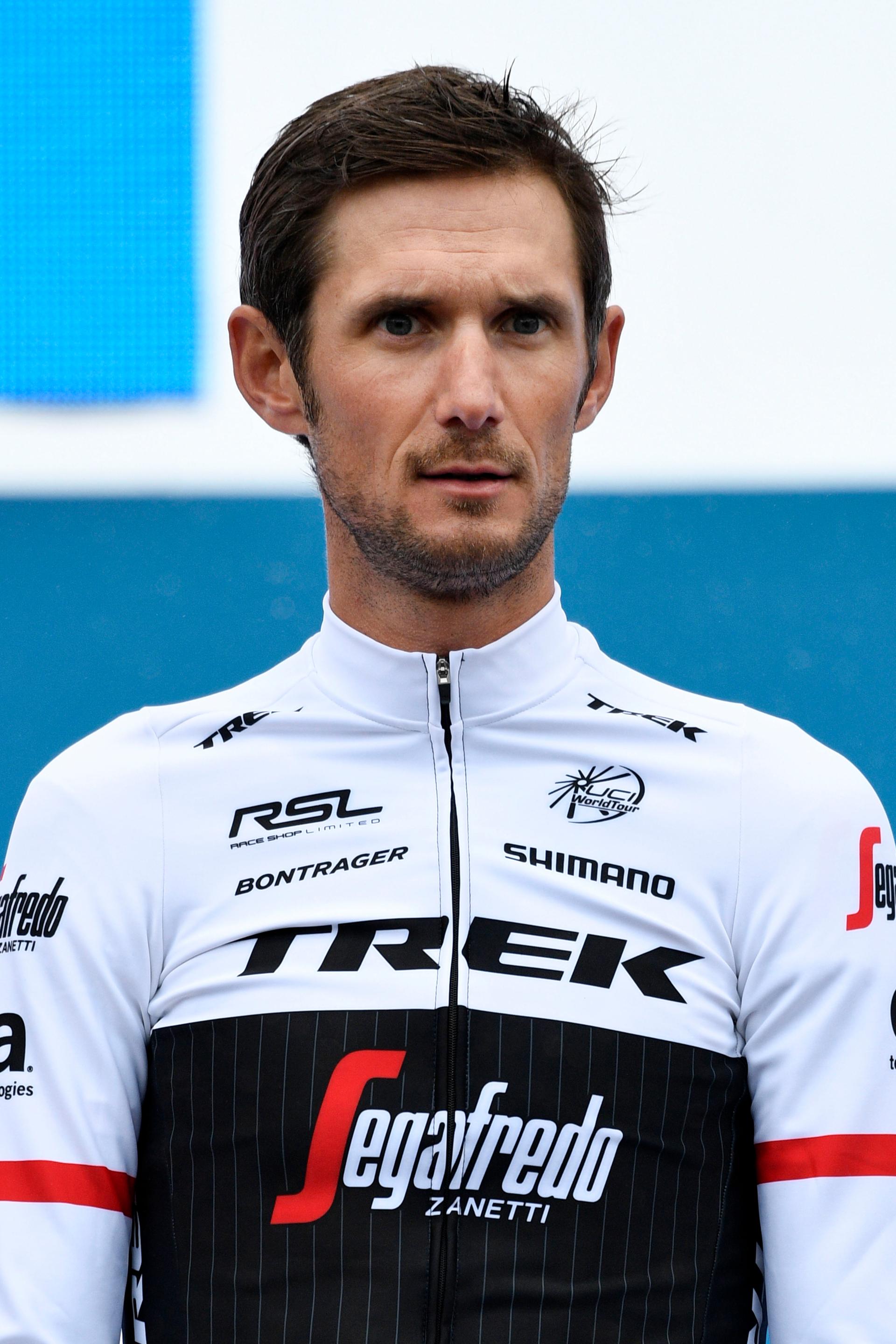 Luxembourgian Frank Schleck of Trek-Segafredo pictured during a team presentation ahead of the start of the 103rd edition of the Tour de France cycling race, Thursday 30 June 2016 in Sainte-Mere-Eglise, France. This year's Tour de France takes place from July 2nd to July 24rth. BELGA PHOTO YORICK JANSENS