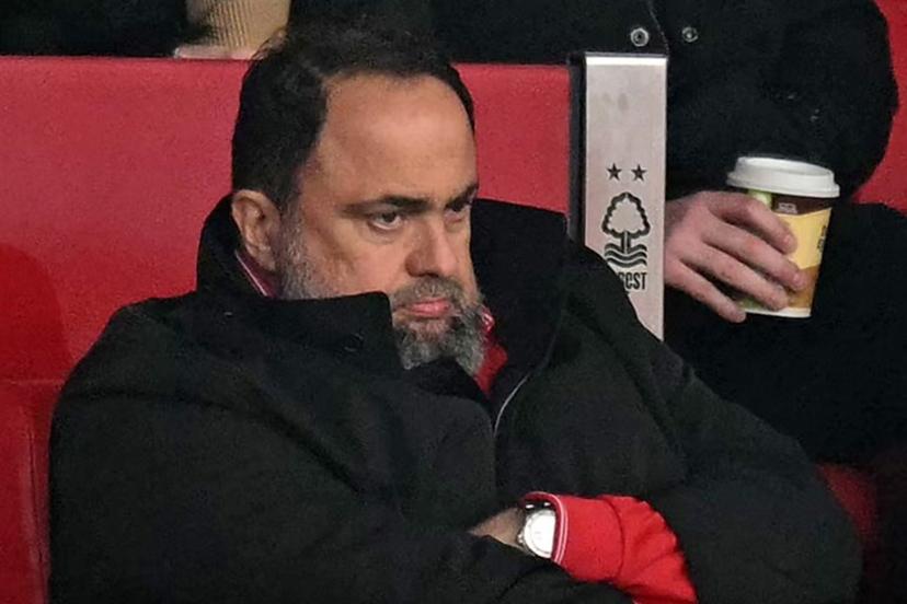 Nottingham Forest's Greek co-owner Evangelos Marinakis looks on during the English Premier League football match between Nottingham Forest and Brighton and Hove Albion at The City Ground in Nottingham, central England, on February 1, 2025.  Oli SCARFF / AFP
