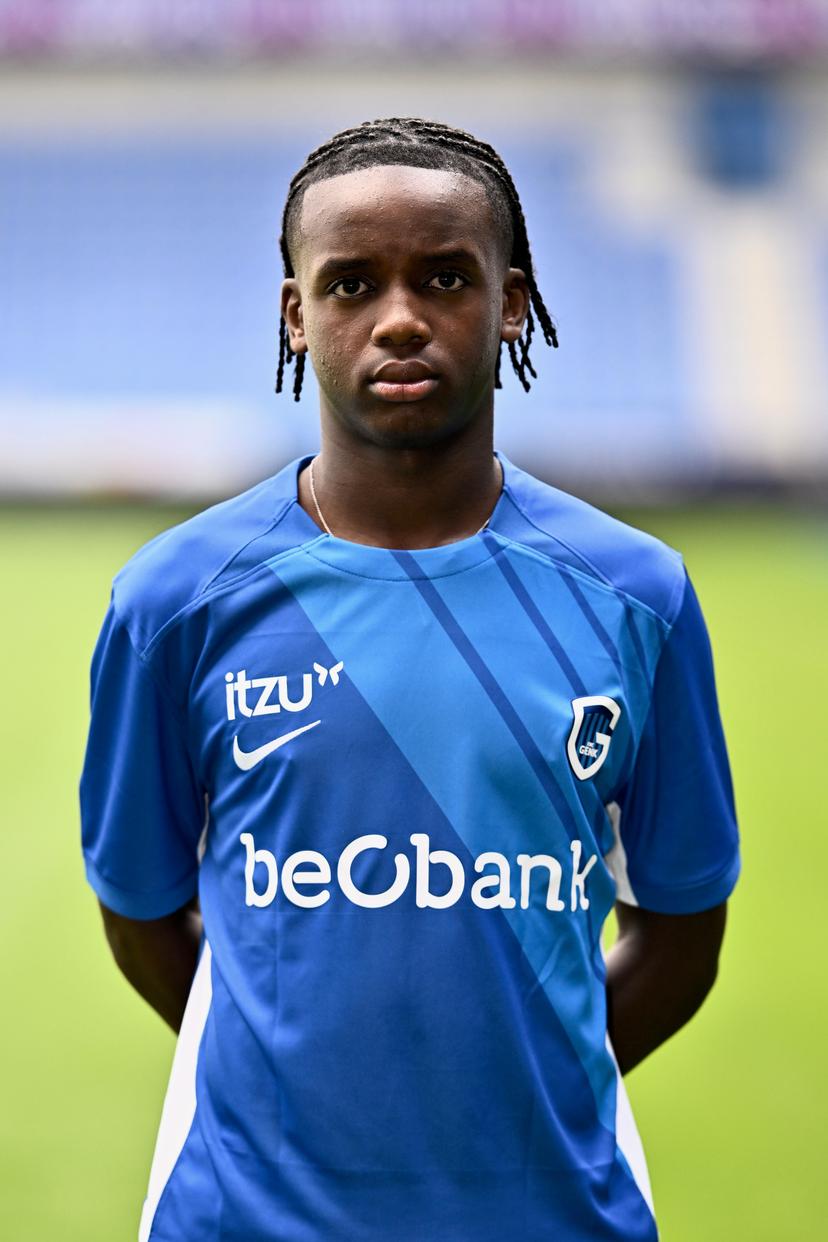Jong Genk's Aaron Niyibizi Murenzi poses for a portrait at the 2024-2025 season photoshoot of Belgian Challenger Pro League team Jong Genk (U23), Tuesday 16 July 2024 in Genk. BELGA PHOTO JOHAN EYCKENS