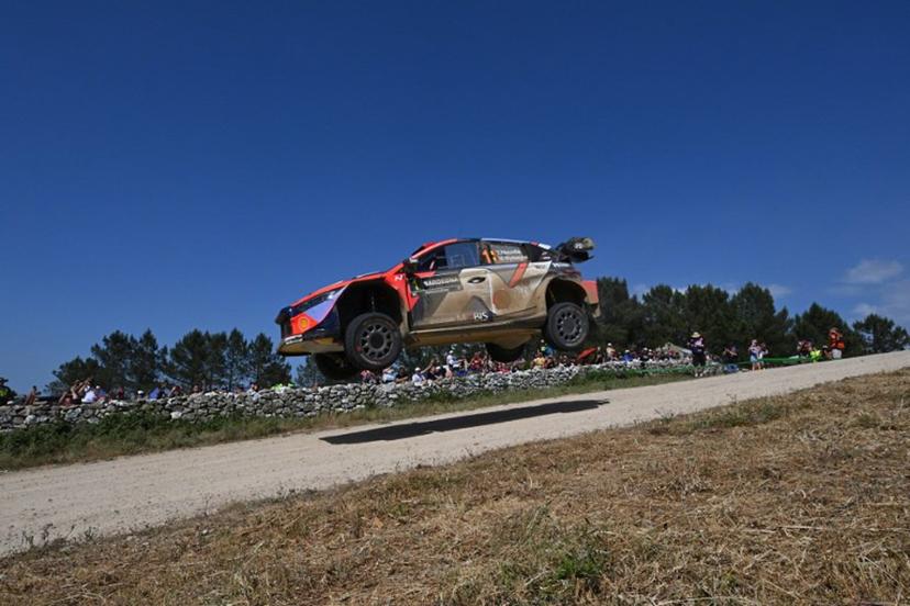 Belgium driver Thierry Neuville steers his Hyundai i20N Rally 1 assisted by his Belgian co-driver Martijn Wydaeghe, as they compete in the SS11 special at "Micky's Jump"  between Monte Lerno and Su Filigosu during the 22nd edition of the Rally Italia Sardegna, 6th round of the FIA World Rally Championship (WRC), near Budusso, Sardinia, on June 7, 2025.  Andreas SOLARO / AFP