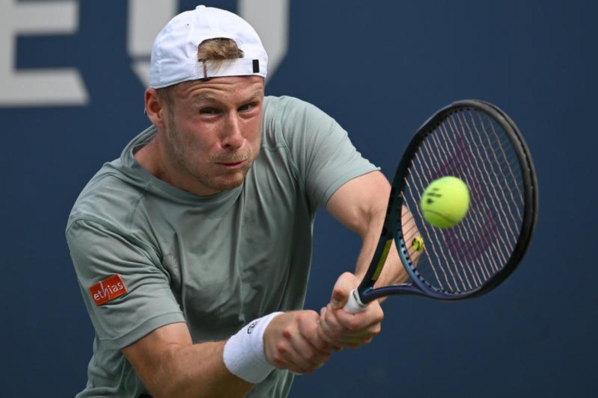 Gauthier Onclin of Belgium returns a serve against Nikoloz Basilashvili of Georgia during the Men's Qualifying Singles Round 1 of the 2025 US Open tournament, at the USTA Billie Jean King National Tennis Center in Flushing Meadow-Corona Park, in the Queens borough of New York, NY, August 18, 2025. (Photo by Anthony Behar/SipaUSA)