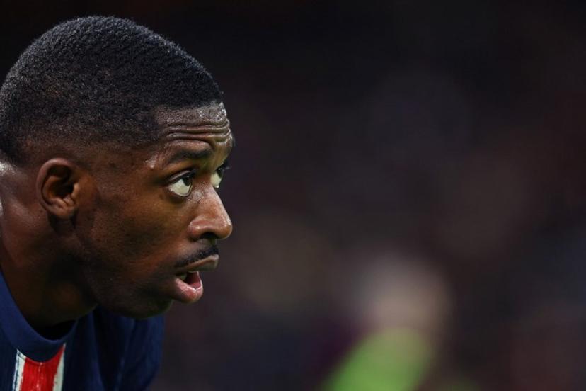 Paris Saint-Germain's French forward #10 Ousmane Dembele reacts  during the French L1 football match between Paris Saint-Germain (PSG) and OGC Nice at the Parc des Princes stadium in Paris, on April 25, 2025.  FRANCK FIFE / AFP