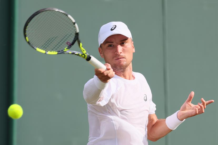 Belgian Raphael Collignon pictured in action at a tennis game against Croatian Cilic, in the first round of the men's singles at the 2025 Wimbledon grand slam tournament, Tuesday 01 July 2025 at the All England Tennis Club, in South-West London, Britain. BELGA PHOTO BENOIT DOPPAGNE