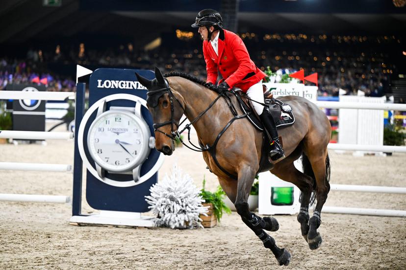 Belgian rider Rik Hemeryck with Inoui du Seigneur pictured in action during the FEI World Cup Jumping competition at the 'Vlaanderens Kerstjumping - Memorial Eric Wauters' equestrian event in Mechelen on Monday 30 December 2024. BELGA PHOTO TOM GOYVAERTS