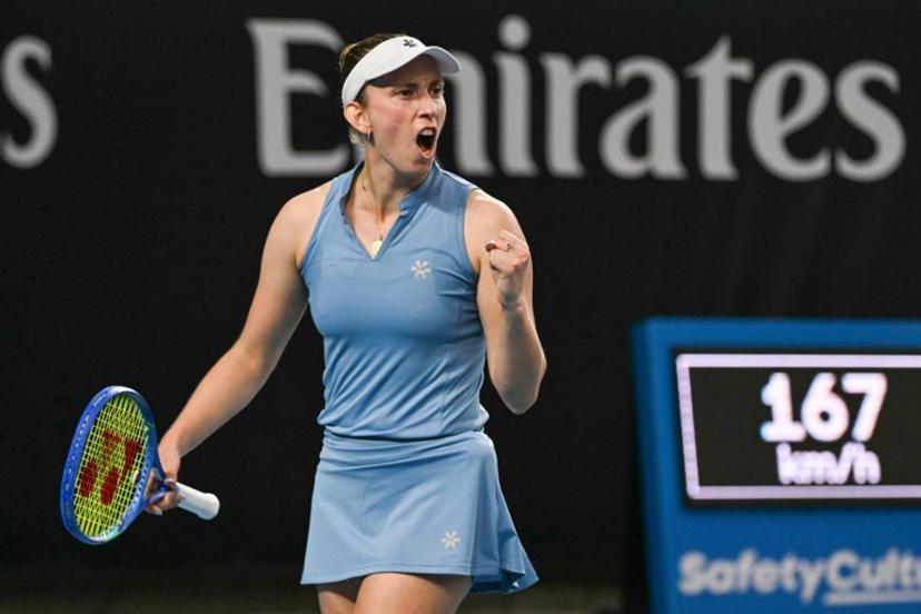 Belgium's Elise Mertens reacts after a point against Thailand's Lanlana Tararudee during their women's singles match on day two of the Australian Open tennis tournament in Melbourne on January 19, 2026.  Paul Crock / AFP