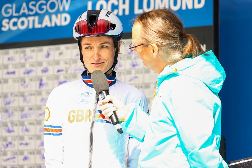 British Elizabeth Deignan of Trek-Segafredo pictured at the start of the elite women road race at the UCI World Championships Cycling, in Glasgow, Scotland, Sunday 13 August 2023. UCI organizes the worlds with all cycling disciplines, road cycling, indoor cycling, mountain bike, BMX racing, road paracycling and indoor paracycling, in Glasgow from 05 to 13 August. BELGA PHOTO DAVID PINTENS