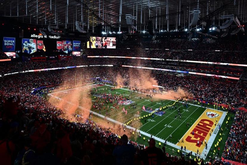 A general view shows the field after the Kansas City Chiefs won Super Bowl LVIII against the San Francisco 49ers at Allegiant Stadium in Las Vegas, Nevada, February 11, 2024.  Patrick T. Fallon / AFP