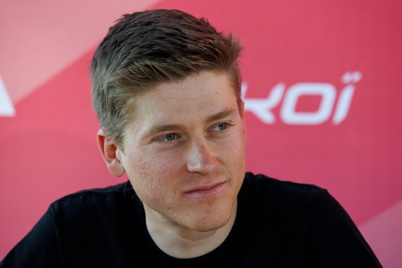 Belgian Jenno Berckmoes of Lotto Cycling Team pictured during a press conference of the Lotto Cycling Team ahead of the Ronde van Vlaanderen / Tour des Flandres / Tour of Flanders cycling race, Friday 04 April 2025 in Sint-Martens-Latem. The 109th edition of the cycling race will take place on Sunday 06 April. BELGA PHOTO NICOLAS MAETERLINCK