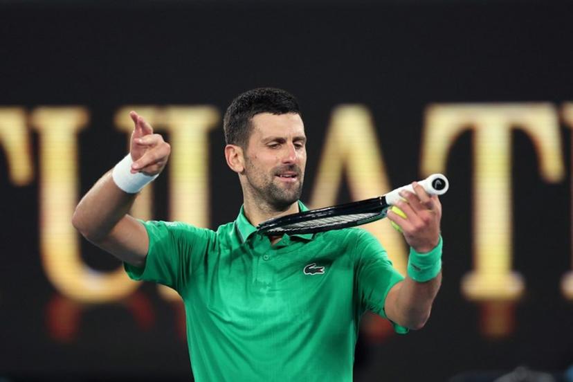 Serbia's Novak Djokovic celebrates victory over Netherlands' Botic van de Zandschulp after their men's singles match on day seven of the Australian Open tennis tournament in Melbourne on January 24, 2026.  Martin KEEP / AFP