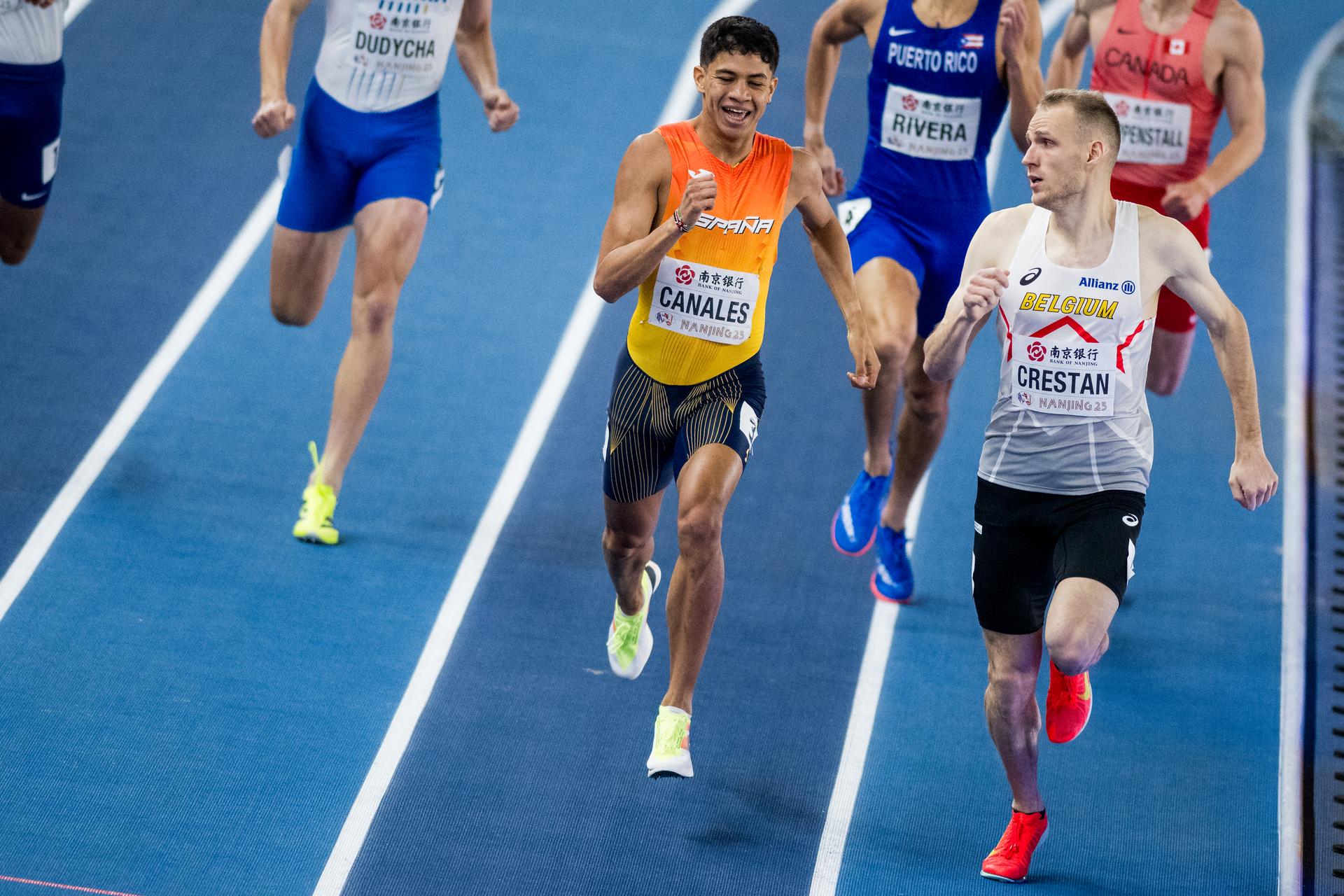 Belgian athlete Eliott Crestan pictured in action during the men's 800m, at the World Athletics Indoor Championships, in Nanjing, China, Saturday 22 March 2025. The championships take place from 21 to 23 March. BELGA PHOTO JASPER JACOBS