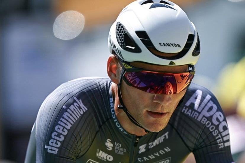 Alpecin - Deceuninck team's Dutch rider Mathieu van der Poel cycles to the finish line of the 13th stage of the 112th edition of the Tour de France cycling race, 10.9 km individual time trial between Loudenvielle and Peyragudes, in the Pyrenees mountains of southwestern France, on July 18, 2025.  Loic VENANCE / AFP