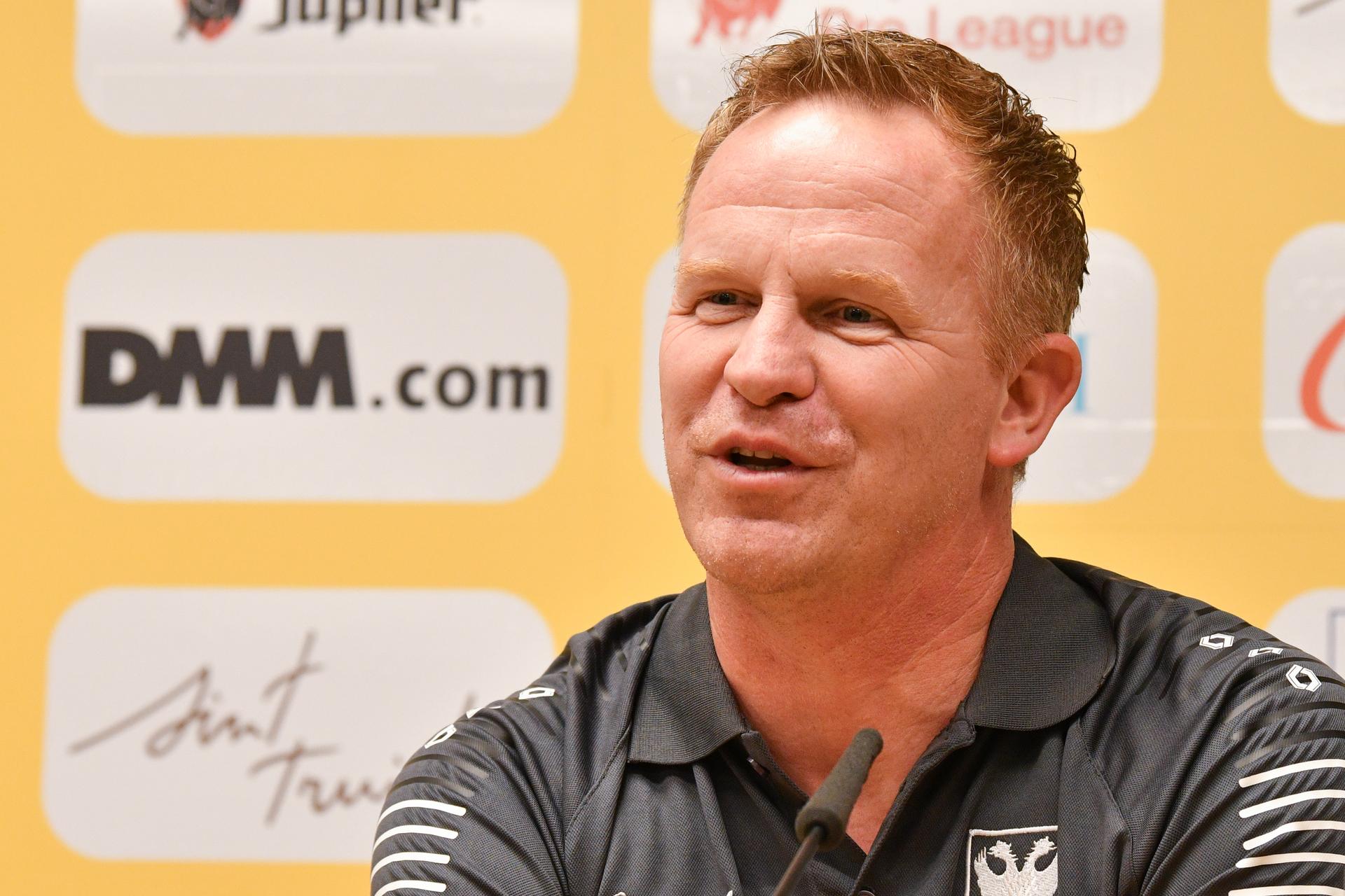 STVV's new head coach Wouter Vrancken pictured during a press conference of Belgian soccer team Sint-Truidense VV to present their new coach, Wednesday 16 April 2025 in Sint-Truiden. Yesterday STVV announced the appointment of Vrancken to lead the first team, he played for the team from 1996 to 2004. BELGA PHOTO JILL DELSAUX