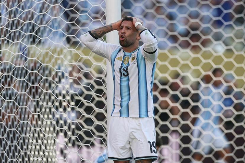 Argentina's defender #19 Nicolas Otamendi reacts during the 2026 World Cup football tournament final match between Spain and Argentina at the New York/New Jersey Stadium in East Rutherford on July 19, 2026.   PATRICIA DE MELO MOREIRA / AFP